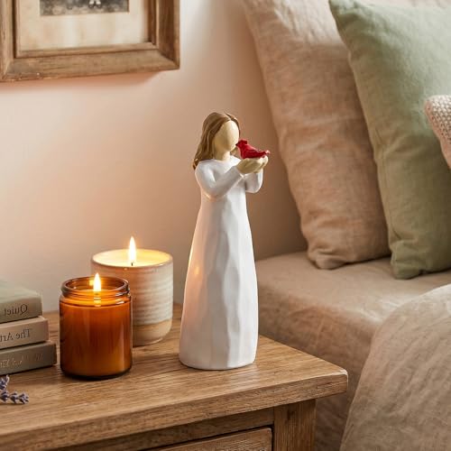 Emibele Angel Red Cardinal Figurine Memorial Gifts for Loss of Loved One | Hand-Painted Resin Sculpted Figure Cardinal, Sympathy Angel Figurines Statues Decor, Light White bereavement Gift - style: Angel Red Cardinal