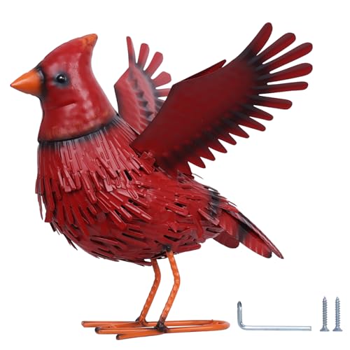 hogardeck Cardinal Garden Decor Outdoor Statues, Large Metal Red Bird Standing Yard Art, Lawn Sculptures Ornaments for Outside Patio Backyard, Holiday Sympathy Gifts for Grandma Mom
