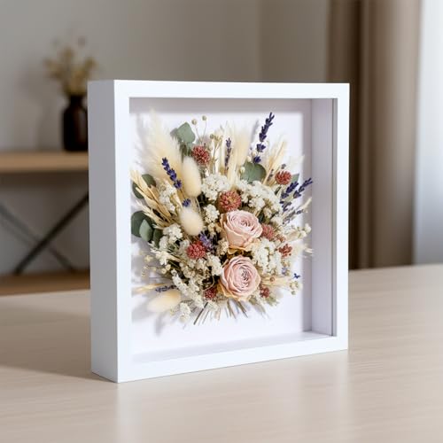 6 Pcs Shadow Box Frame, 8 x 8 Inch Shadow Box White Wood Hollow Photo Frame with Clear Acrylic Front Multipurpose Shadowbox Display Cases for Photos, Dried Flowers, Memorabilia, DIY Craft