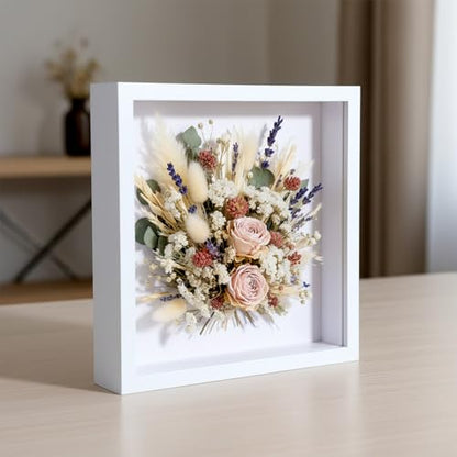 6 Pcs Shadow Box Frame, 8 x 8 Inch Shadow Box White Wood Hollow Photo Frame with Clear Acrylic Front Multipurpose Shadowbox Display Cases for Photos, Dried Flowers, Memorabilia, DIY Craft