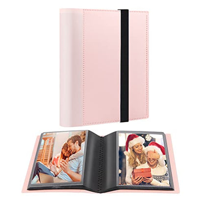 Aevdor Small 4x6 Photo Album, 64 Pockets, Black Pages, Elastic Band, Pink | Compact 4x6 Photo Book for Family, Wedding, Baby, Travel, Postcards and Recipe Cards. One Album is Included - color: Pink