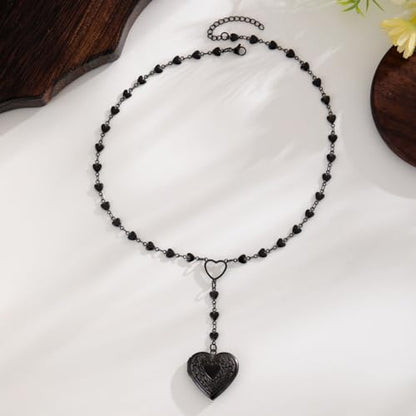 Personalized Heart Locket Necklace for Women Stainless Steel- Heart Necklace - color: black