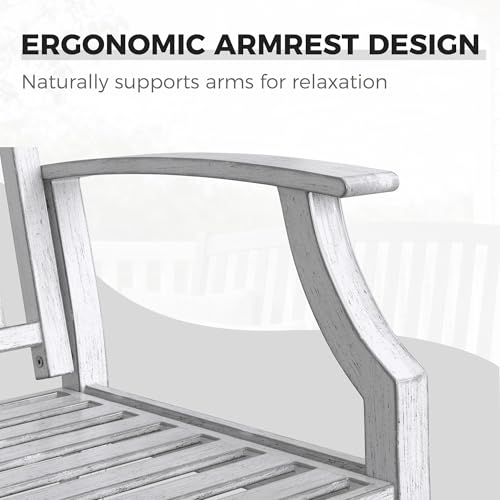 Grand patio 52" Farmhouse Outdoor Bench with Armrest, Gray-White | Anti-rust Aluminum Frame, Faux Wood Grain Finish, for Front Porch, Yard, Park, Garden - color: Gray-white