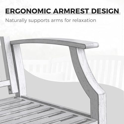 Grand patio 52" Farmhouse Outdoor Bench with Armrest, Gray-White | Anti-rust Aluminum Frame, Faux Wood Grain Finish, for Front Porch, Yard, Park, Garden - color: Gray-white