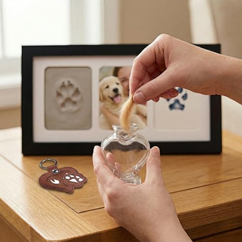 Black Pet Paw Print Keepsake Photo Frame, Mess-Free 3-Panel Wooden Pet Loss Memorial Kit for Dog & Cat - color: black