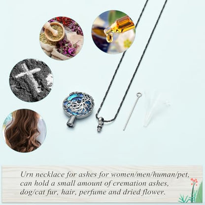 Imrsanl Tree of Life Urn Necklace for Ashes Paw Print Circle of Life Cremation Jewelry Keepsake Pendant Memorial Pet Ashes Holder for Women Men - color: Black-Blue