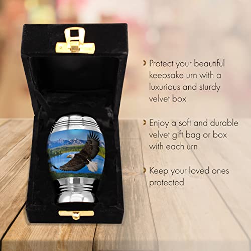 Eagle Keepsake Urns for Human Ashes with Velvet Gift Box for Cremation Keepsakes for Ashes - Small Cremation Urn and Small Keepsake Urn Set of 4 - color: Majestic Bald Eagle