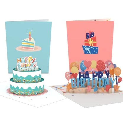 Lovepop Happy Birthday Pop-Up Card (2-Pack) for Her and Him - 3D Greeting Cards for Boys, Girls, Men, Women - Fun Sprinkles Cake & Gifts - 4.5" x 5.9" Paperpop Card - Envelope Included - color: Happy Birthday Fun Sprinkles Cake & Gifts 2-Pack
