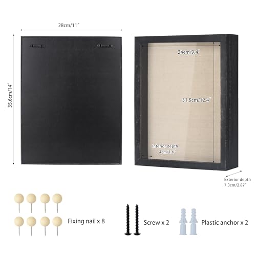 Love-KANKEI Deep Shadow Box 11x14,Wood Frame,Large Memory Box,Rustic Black - color: Black, size: 11 x 14