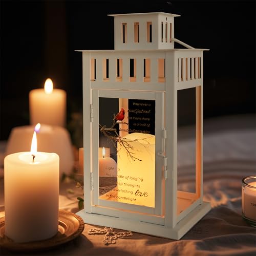 Memorial Lantern Bereavement Gifts Sympathy Gifts Beautiful Memories Personalized LED Candle Lantern, White - color: White