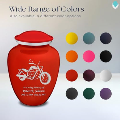 Adult Personalized Motorcycle Cremation Urns for Human Ashes I Large Bright Red Funeral Urn for Men and Women I 200 lbs - color: Bright Red