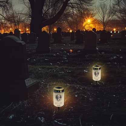 Customizable Photo Solar Grave Lights for Cemetery Solar Power Outdoor Flameless Candle Waterproof LED Candles Lantern Solar Powered Flameless Candle Lights - color: 2 Personized