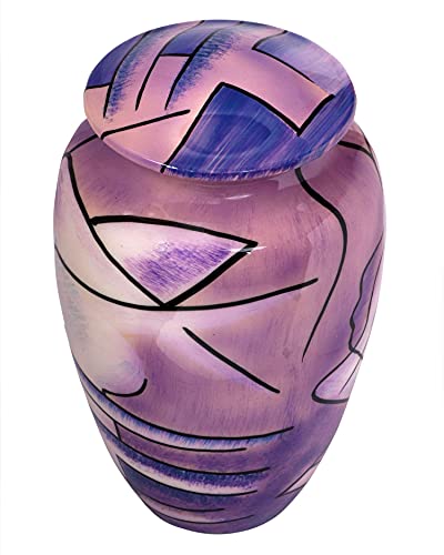 BOLD & DIVINE Hand Painted Purple Cremation Urn | Human Ashes Adult Memorial urn, Burial, Funeral Cremation Urns | 200 Cubic Inches Large/Adult Urn with Unique Velvet Bag - color: Hand Painted