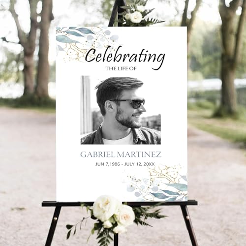 Blue Celebration of Life, Funeral Welcome Sign, Large Memorial Poster, Funeral decoration, Obituary Memorial Service, Funeral Program, Floral Funeral Welcome Sign, In-loving Memory Sign - color: #Version 19