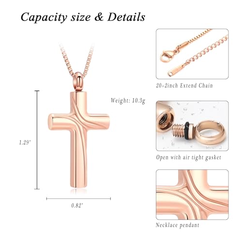 XSMZB Cross Cremation Jewelry Memorial Pendant Urn Necklace for Ashes of Loved One Funeral Ashes Keepsake Necklaces for Men Women - color: Rose Gold