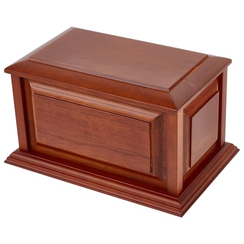Handcrafted Solid Cherry Wood Funeral Cremation Urn Box for Human Ashes | Lacquered Finish,Funeral,Large capacity up to 220 Cubic Inches