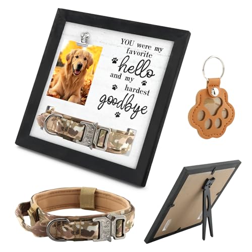 Dog Memorial Gifts, Pet Memorial Frame with Collar Holder, Loss of Dogs Sympathy Gift, Pets Cat Remembrance Bereavement Gift, Pets Hair Dog Fur Keepsake Keyring, for Pet Lovers