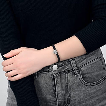 constantlife Heart Shape Urn Bracelet for Ashes Black Braided Rope Adjustable Bangle Cremation Jewelry Keepsake Memorial Gift for Women - color: Silver