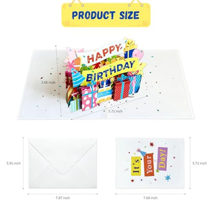 3D Pop Up Birthday Card, Colorful Happy Birthday Greeting Card with Gift Box & Party Banner Design, Unique 3D Birthday Card for Women, Men, Kids, Friends & Family - Ideal for Birthday Celebrations & Party Favors