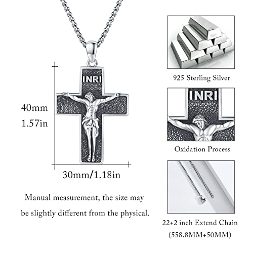Crucifix Necklace for Men 925 Sterling Silver Jesus Cross Necklace Crucifix Cross Pendant Protection Jewelry for Men Women - style: B05-INRI