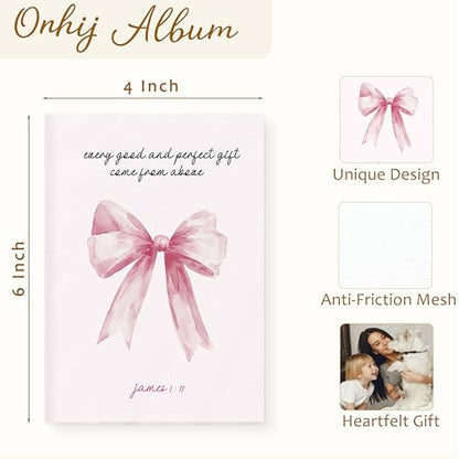 Pink Bow Christian Photo Album 4x6 Hold 36 Photos, Christian Gifts for Women Girls, Coquette Bible Verse Small Photo Album Picture Memory Book Keepsake for Graduation Anniversary Vacation
