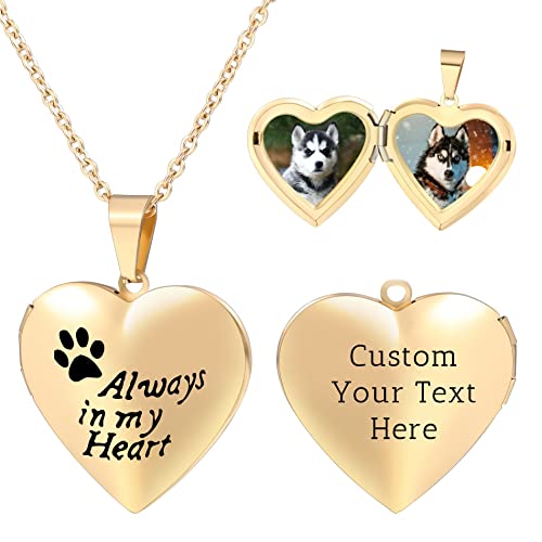Personalized Heart Locket Necklace for Women with Picture Custom Inside Engraved Text Silver/Gold/Rose Gold Photo Locket Stainless Steel Memorial Gifts for Mom Daughter Grandmother - color: D2: Always in my heart (Gold)