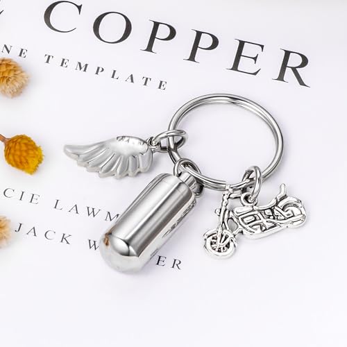 Gredstar Cremation Urn Keychain for Ashes, Cylinder Memorial Keepsake - color: Motorcycle