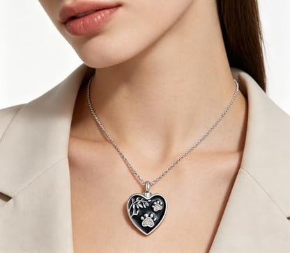 NanMuc Dog Cat Pet Cremation Urn Necklace for Ashes Jewelry Crystal Keepsake Memorial Animal Pendant for Womens - style: White Paw Print