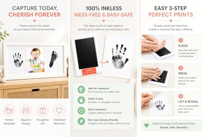 Inkless Baby Hand and Footprint Kit – Newborn Keepsake Frame with Non-Toxic Ink Pad, Baby Handprint & Footprint Kit for Boys & Girls, Baby Shower - color: White