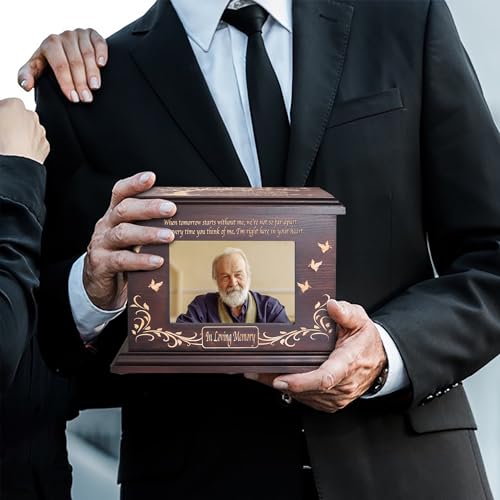 DGDCDV Cremation Urns for Human Ashes Male Female with Photo Frame | Large Wooden Memorial Urns for Adult Woman Men Human Ashes, Decorative Burial Funeral Urns Box and Caskets for Ashes