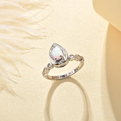 Jinlou Sterling Silver Teardrop Opal Urn Ring for Ashes Cremation Rings Memorial Jewelry for Women for Ashes of Loved Ones