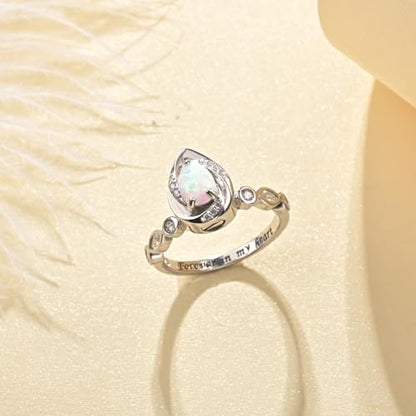 Jinlou Sterling Silver Teardrop Opal Urn Ring for Ashes Cremation Rings Memorial Jewelry for Women for Ashes of Loved Ones