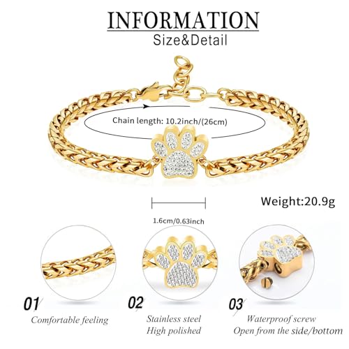 zeqingjw Urn Bracelet for Pets Ashes Pet Cremation Jewelry Stainless Steel Paw Print Pet Memorial Bracelet Pet/Dog's/Cat's Ashes Keepsake for Women Men - color: Customize