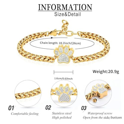 zeqingjw Urn Bracelet for Pets Ashes Pet Cremation Jewelry Stainless Steel Paw Print Pet Memorial Bracelet Pet/Dog's/Cat's Ashes Keepsake for Women Men - color: Customize