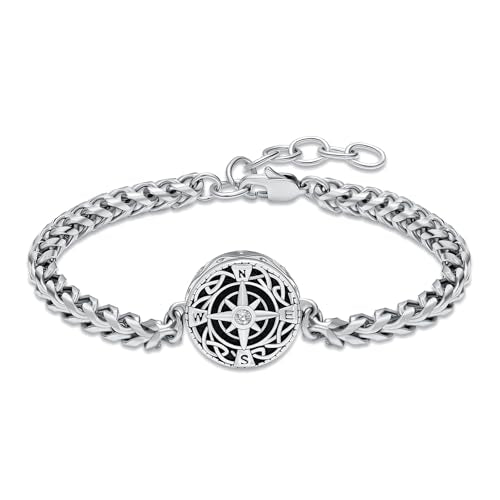 constantlife Compass Urn Bracelet for Ashes Stainless Steel Adjustable Link Bangle Cremation Keepsake Loved Ones Memorial Jewelry for Women Men - color: Silver