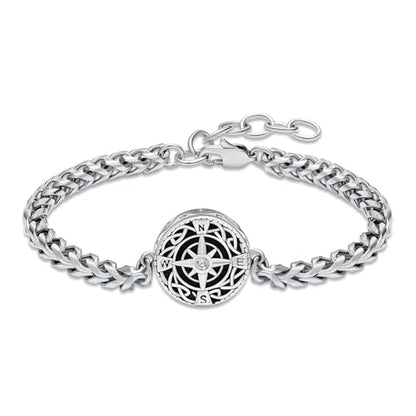 constantlife Compass Urn Bracelet for Ashes Stainless Steel Adjustable Link Bangle Cremation Keepsake Loved Ones Memorial Jewelry for Women Men - color: Silver
