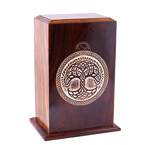 Rosewood Wooden Cremation Urns for Human Ashes Adult - Handcrafted Funeral Memorial Ash Storage Urn - Burial Columbarium (Celtic Tree, 250 Cubic Inches) - color: Celtic Tree