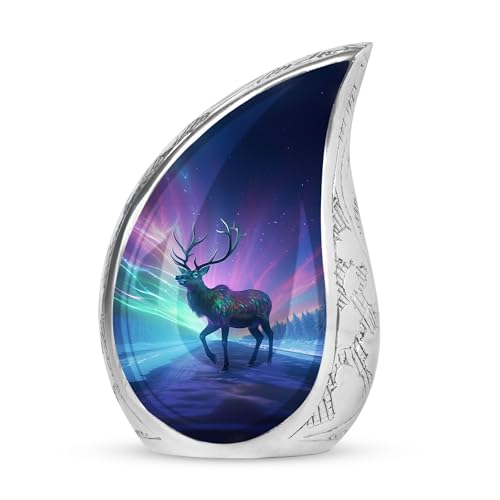 Deer Cremation Urn - Northern Lights Urn for Ashes Adult Male - Keepsake Urns for Human Ashes - Cremation Urns for Adult Woman 3inch - color: Aurora Deer Urn, size: KEEPSAKE-1