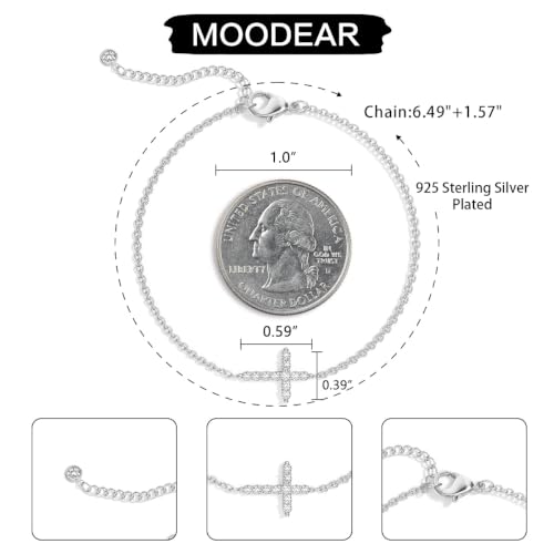 Moodear Cross Bracelet for Women, Dainty Sterling Silver/Gold Plated Gift | Christian Religious Gifts for Teen, Stocking Stuffers, Adjustable Link Bracelets, Sparkling CZ Cross, Non Tarnish Jewelry - color: CZ Silver Cross Bracelet