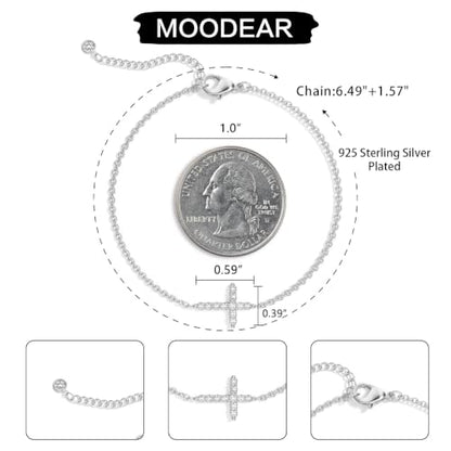 Moodear Cross Bracelet for Women, Dainty Sterling Silver/Gold Plated Gift | Christian Religious Gifts for Teen, Stocking Stuffers, Adjustable Link Bracelets, Sparkling CZ Cross, Non Tarnish Jewelry - color: CZ Silver Cross Bracelet