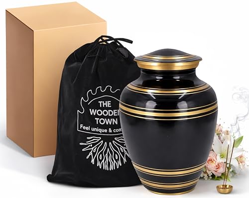 Creamation Urns for Human Ashes Adult Man/Women,Urn Human Ashes Adult Male/Female,200+ Cubic inch Capacity,Decorative Burial Urn, Funeral Cremation Urns_Classic Thread 9 x7 Midnight Black Gold - color: Midnight Black Gold, size: Classic Thread 9 x7