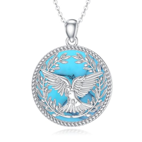 Dove/Hummingbird/Red Cardinal/Dragonfly/Butterfly Necklace 925 Sterling Silver Turquoise/Opal/MoonStone/Crystal/Malachite Bird Necklace Dove Pendant Jewelry for Women Men - color: Dove Larimar