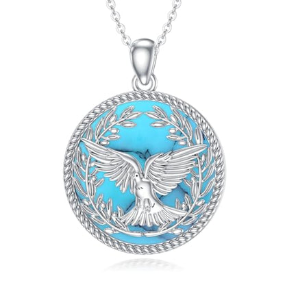 Dove/Hummingbird/Red Cardinal/Dragonfly/Butterfly Necklace 925 Sterling Silver Turquoise/Opal/MoonStone/Crystal/Malachite Bird Necklace Dove Pendant Jewelry for Women Men - color: Dove Larimar
