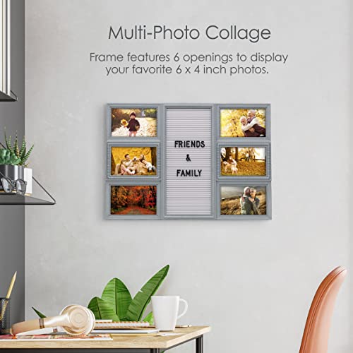 MELANNCO Customizable Letterboard 6-Opening Photo Collage, 20 x 14 inch, Distressed Grey - color: Distressed Gray, size: 20x14 - 6 Opening