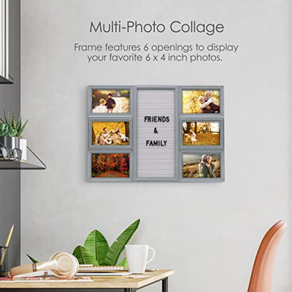 MELANNCO Customizable Letterboard 6-Opening Photo Collage, 20 x 14 inch, Distressed Grey - color: Distressed Gray, size: 20x14 - 6 Opening