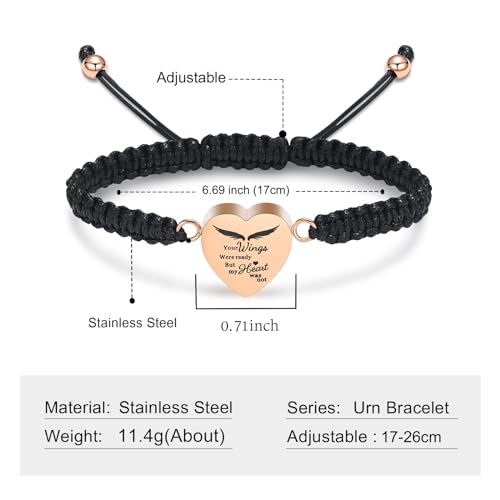 Imrsanl Heart Cremation Bracelet for Ashes Memorial Urn Jewelry - color: Rope-Rose Gold