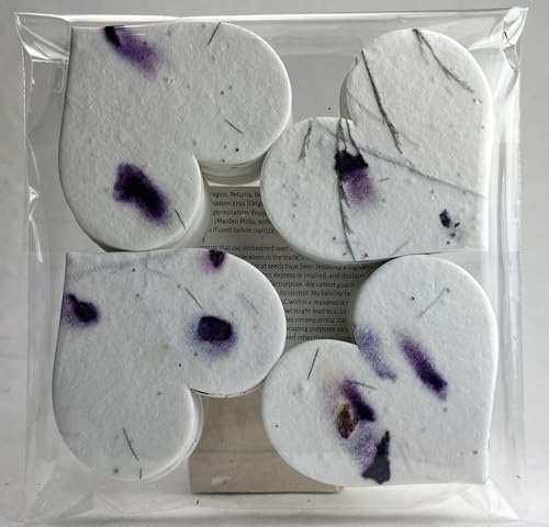 Of The Earth Handmade Paper - Wildflower Seed Paper Large Hearts - Recycled Flower Petals - Bulk Set of 100 (58s Purple & Fern) - color: 58s Purple & Fern