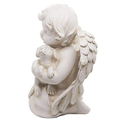 KiaoTime Angel with Dog Statue Pet Dog Memorial Statue Indoor Outdoor Home Garden Guardian Rememberance Dog Puppy Figurine, 7-in