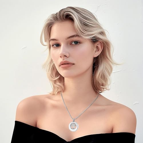 Hearbeingt Tree of Life Urn Necklaces for Ashes Circle Cremation Jewelry - color: A-Silver