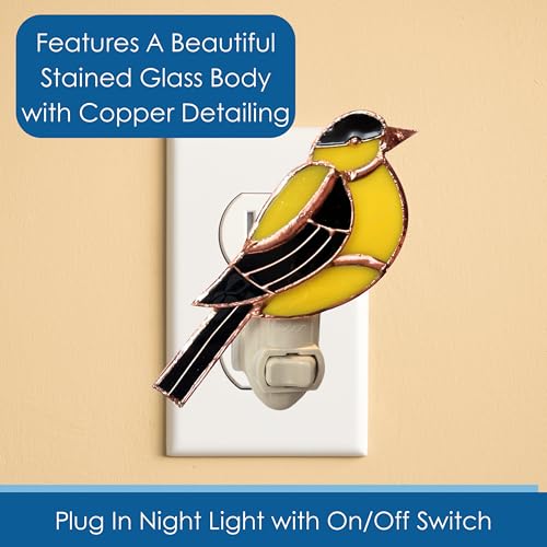 Gift Essentials Goldfinch Plug-in Night Light - Stained Glass Nightlight | Goldfinch Stained Glass Plug-in Nightlight with On/Off Rocker Switch. Includes One 4-Watt Replaceable Warm-Glow Bulb. - color: Goldfinch